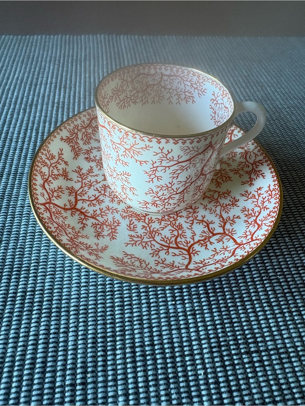Vintage Minton Seaweed Demitasse Cup and Saucer Coral Gold